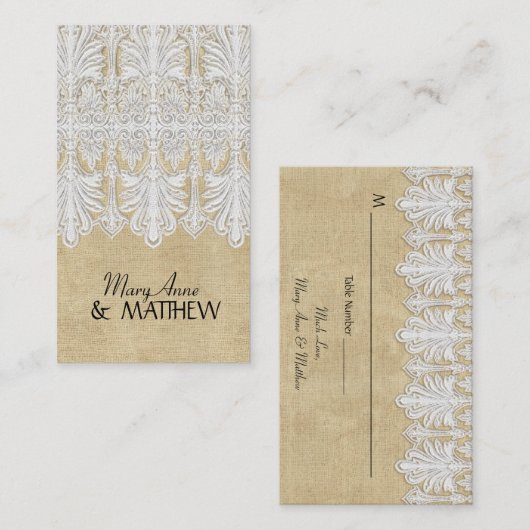 Carte De Placement BOHO Printing Burlap n dentelle gitane Moderne Sty (Devant / Derrière)