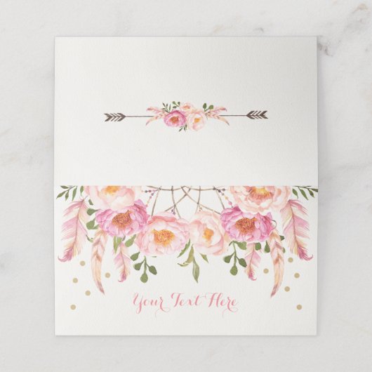 Carte De Placement Boho Rose Gold Floral Attrape-Rêve Anniversaire Fê (Extérieur déplié)