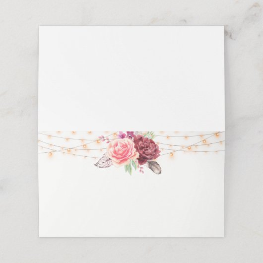 Carte De Placement Boho Roses plumes Mariage (Extérieur déplié)