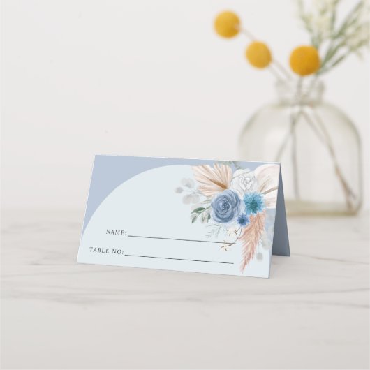 Carte De Placement Boho rustique élégant Dusty Blue Pampas Mariage (Devant)