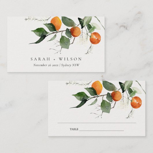 Carte De Placement Boho rustique Mariage botanique en fleurs orange (Devant / Derrière)