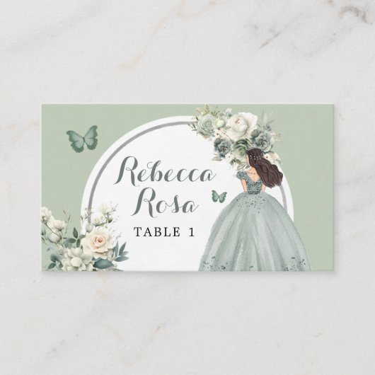 Carte De Placement Boho Sage Green Princess Quinceañera Floral (Devant)