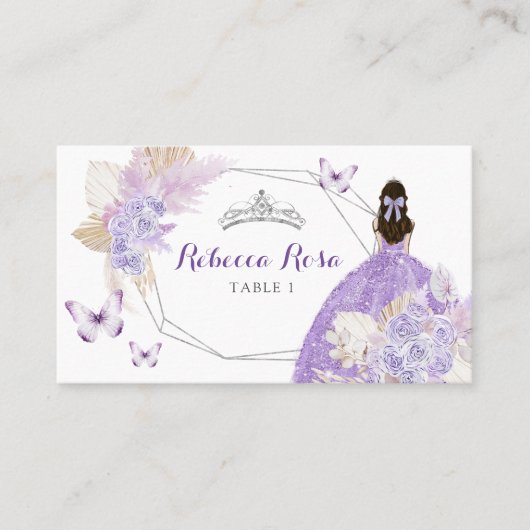 Carte De Placement Boho Silver Lilac Floral Butterfly Quinceañera (Devant)