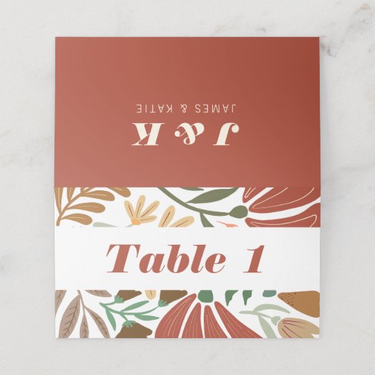 Carte De Placement Boho Terracotta Retro Floral Mariage Table (Extérieur déplié)