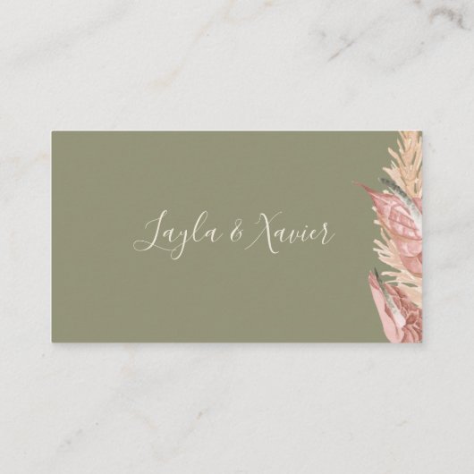Carte De Placement Boho Tropical Botanical Olive Green Flat Mariage (Dos)