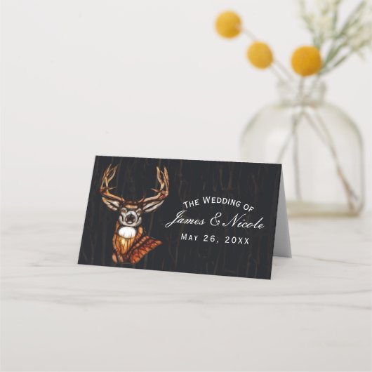 Carte De Placement Bois de bois Cerf Rustique Pays Numéro de tableau (Devant)