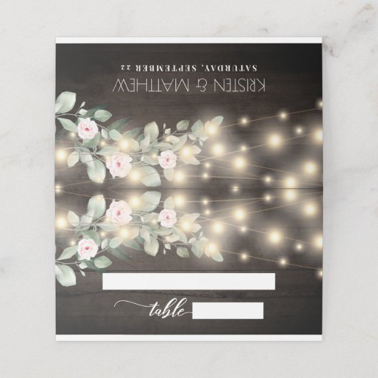 Carte De Placement Bois rustique Éclairage Boho Mariage de verdure (Extérieur déplié)