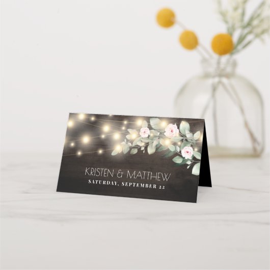 Carte De Placement Bois rustique Éclairage Boho Mariage de verdure (Dos)