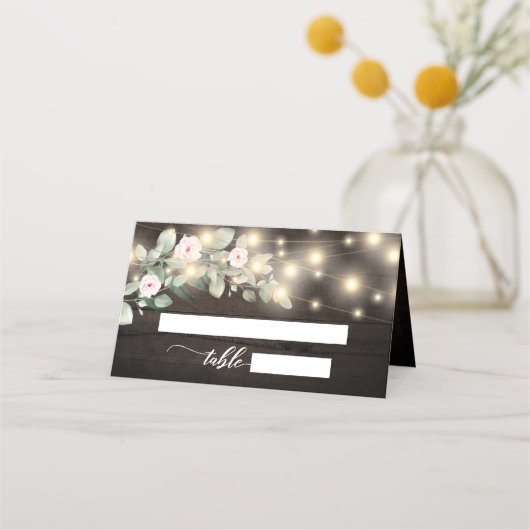 Carte De Placement Bois rustique Éclairage Boho Mariage de verdure (Devant)