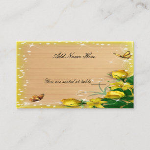 Carte De Placement Bois rustique Papillon floral jaune Lieu