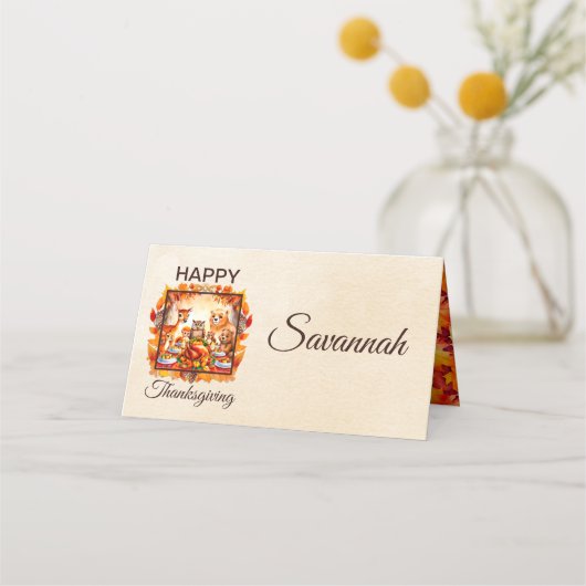 Carte De Placement Bon thanksgiving Woodland Plaqué Carte Place (Devant)