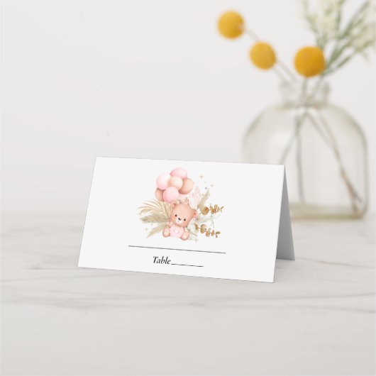 Carte De Placement Bonjour Bébé Ours Boho Douche (Devant)