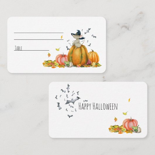 Carte De Placement Bonne Halloween mignonne Cartoon sorcière souris P (Devant / Derrière)