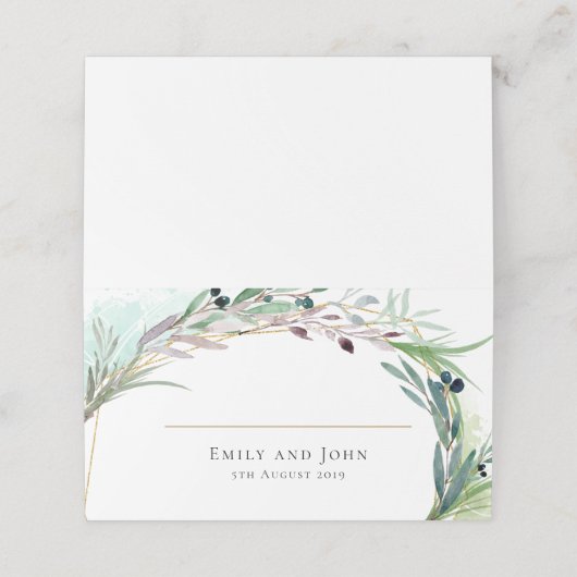 Carte De Placement Bordure de feuille d'olive aquarelle (Extérieur déplié)