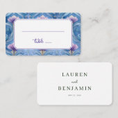 Carte De Placement Bordure Florale Bleue Élégante (Devant / Derrière)