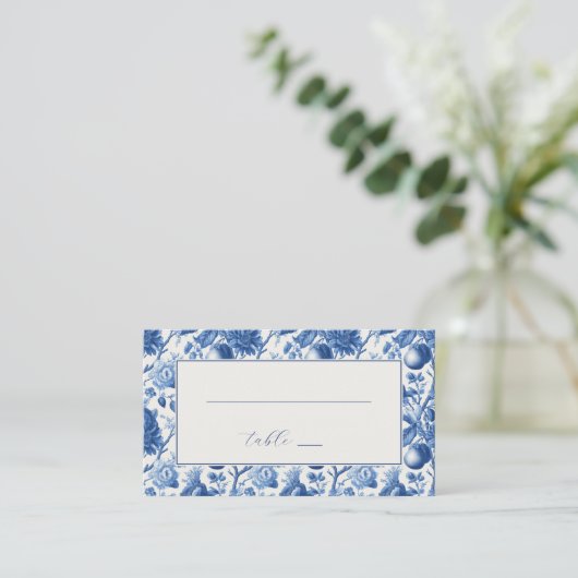 Carte De Placement Bordure Florale Bleue Élégante (Debout devant)