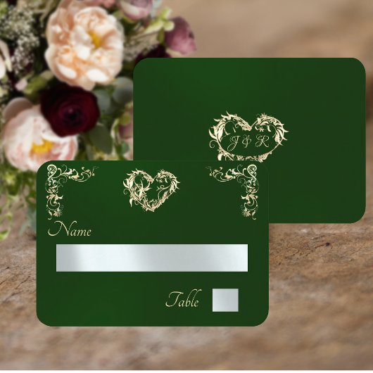 Carte De Placement Bordure Vintage & Monogramme - Émeraude