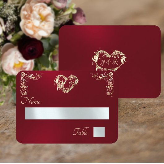Carte De Placement Bordure Vintage & Monogramme - Rouge