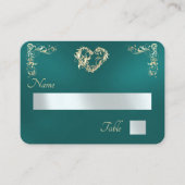 Carte De Placement Bordure Vintage & Monogramme - Turquoise (Devant)