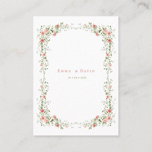 Carte De Placement Botanique Elegant rose roses Script Mariage (Dos)