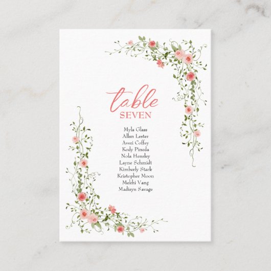 Carte De Placement Botanique Elegant rose roses Script Mariage (Devant)