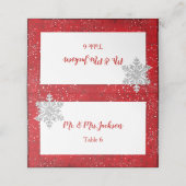 Carte De Placement Bouche en diamant Flocon de neige en argent Satin (Extérieur déplié)