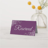 Carte De Placement Boucles d'argent Élégant Plum violet Mariage Réser (Devant)