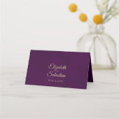 Carte De Placement Boucles d'or sur Plum Purple Mariage élégant écrit (Dos)