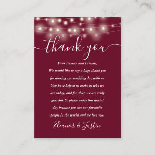 Carte De Placement Bougies de mariage en guirlande de Bourgogne Merci