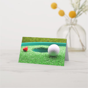 Carte De Placement Boule de golf avec coeur à côté du trou