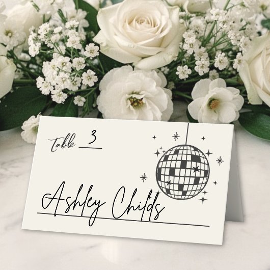 Carte De Placement Boule Disco Mariage Dessinée à la Main