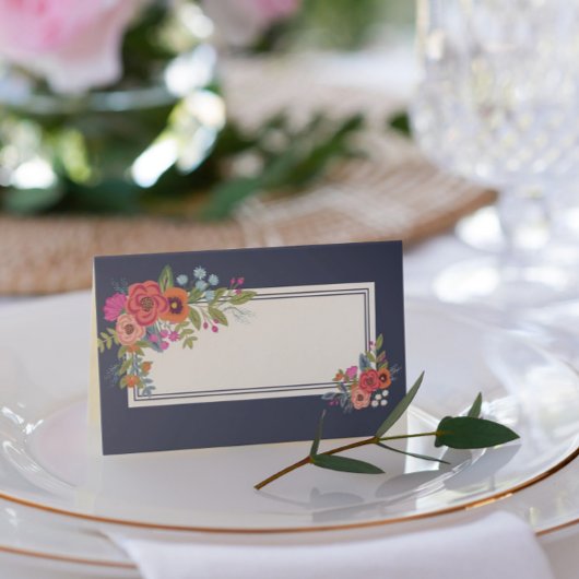Carte De Placement Bouquet bohème - Bleu de marine - Noms Mariage Dat