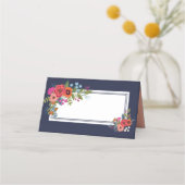 Carte De Placement Bouquet bohème - Bleu de marine - Noms Mariage Dat (Devant)