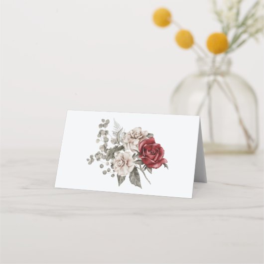 Carte De Placement Bouquet de fleurs de crème et de rose rouge (Devant)