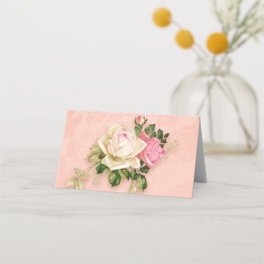 Carte De Placement Bouquet floral rose et rose blanche (Devant)
