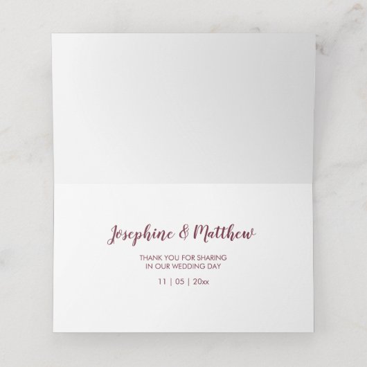 Carte De Placement Bouquet Peach Rose de Bourgogne (Intérieur déplié)