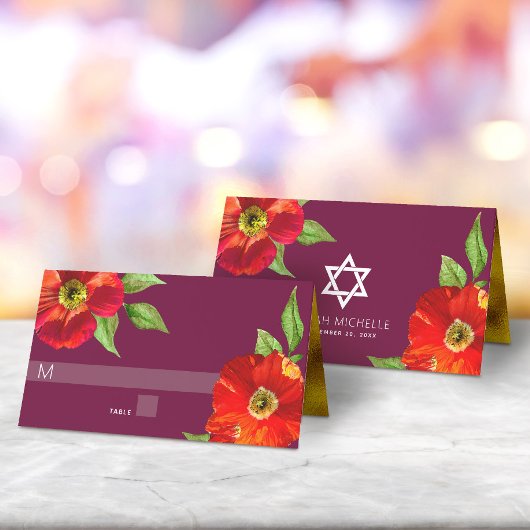 Carte De Placement Bourgogne Bat mitzvah Bold Floral Aquarelle modern