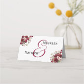 Carte De Placement Bourgogne Floral Moderne Script Numéro de tableau (Dos)