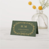 Carte De Placement Bouteille foncée Vert or Fleurs Mariage floral (Devant)