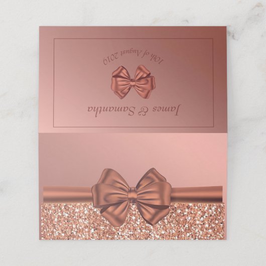 Carte De Placement Bow en satin rose or - (Extérieur déplié)