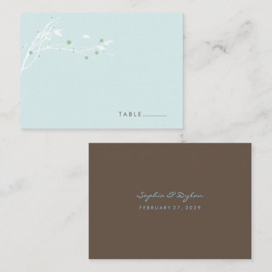 Carte De Placement Branche d'hiver Fleur de neige Simple Mariage élég (Devant / Derrière)