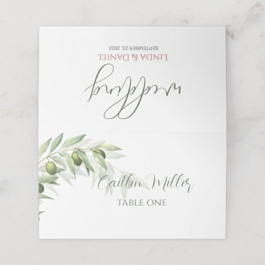 Carte De Placement Branches d'olive Aquarelle Mariage rustique (Extérieur déplié)