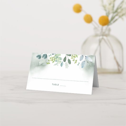 Carte De Placement Branches Feuilles vertes aquarelles (Devant)