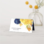 Carte De Placement Bright Gold Navy Blue Floral Mariage (Dos)