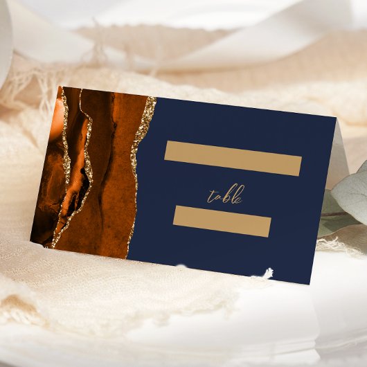 Carte De Placement Brûlé Orange Or Agate Vert foncé Mariage