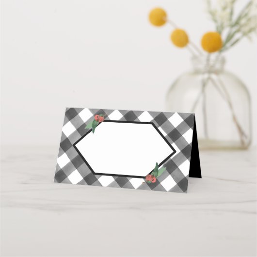 Carte De Placement Buffalo Check Plaid Black & White Fold Mariage (Devant)
