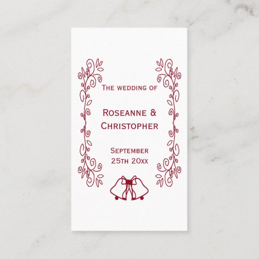 Carte De Placement Burgundy Bells Scrollwork Design Mariage (Dos)
