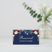 Carte De Placement Burgundy Blue Fleurs Lumineuses Mariage Nom Réserv (Debout devant)