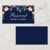 Carte De Placement Burgundy Blue Floral Lights Mariage Nom réservé (Devant / Derrière)