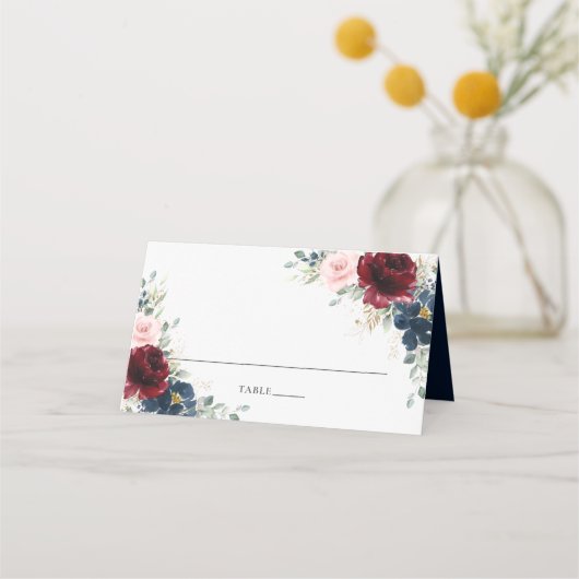 Carte De Placement Burgundy Blush Blue Floral Mariage Nom d'hôte (Dos)